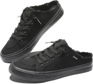 Obtaom Women Canvas Mules Memory Foam Clipper Fashion Sneakers Comfortable Slip-On Mule Backless Holiday Shoes