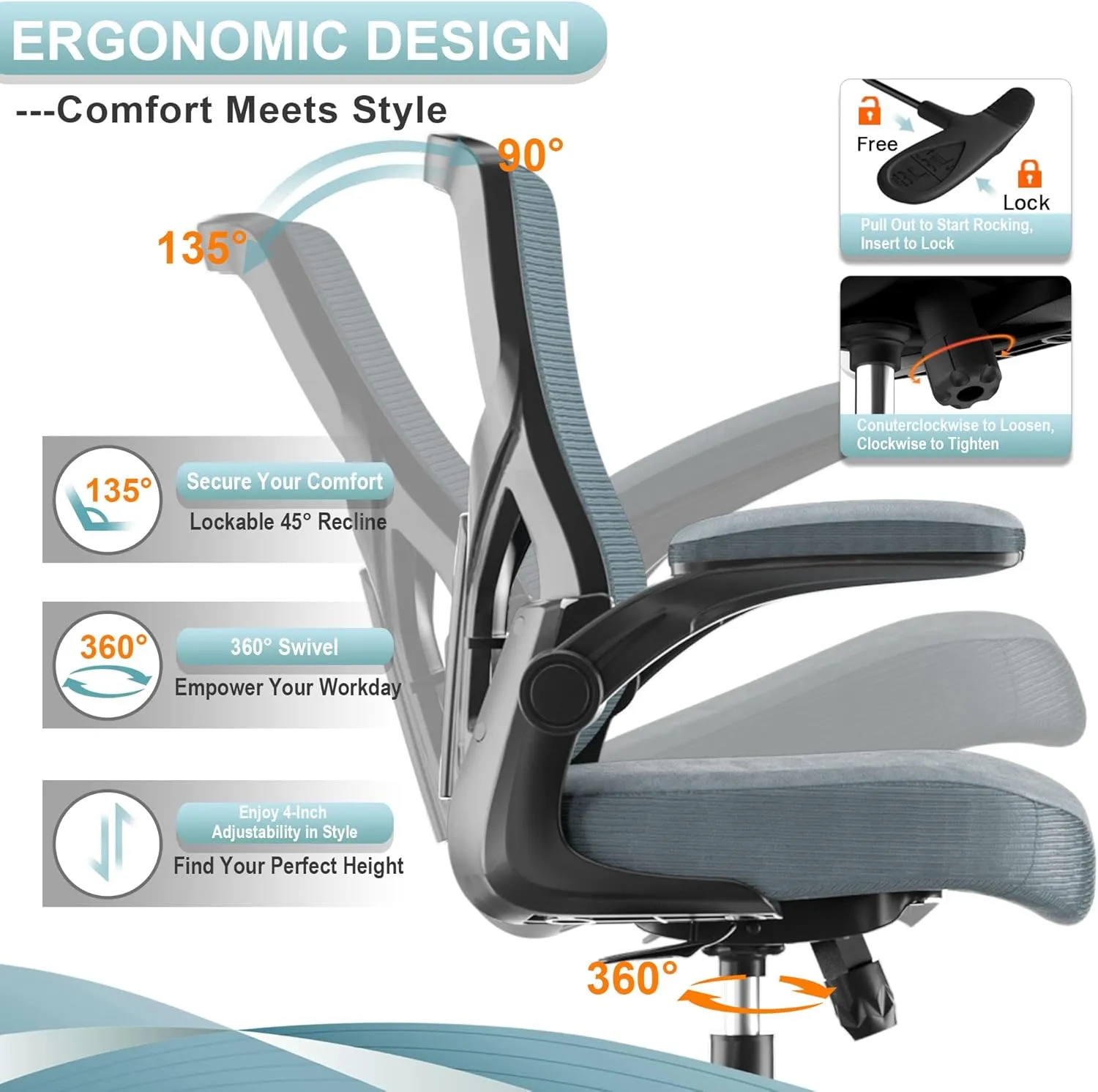 Office Chair, High Back Desk Chair Adjustable Height and Ergonomic Design Home Office Computer Chair Executive Lumbar Support Padded Flip-up Armrest Swivel Task Chair