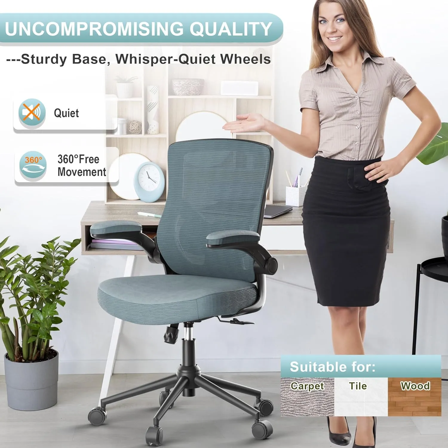 Office Chair, High Back Desk Chair Adjustable Height and Ergonomic Design Home Office Computer Chair Executive Lumbar Support Padded Flip-up Armrest Swivel Task Chair