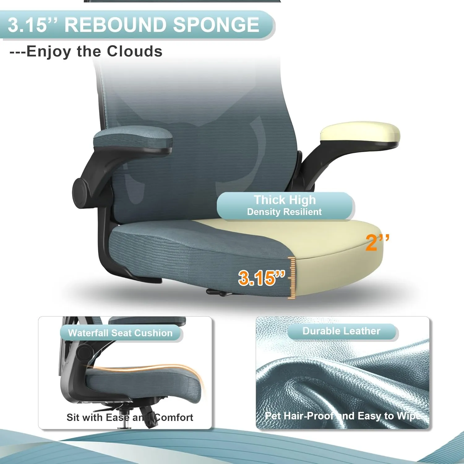 Office Chair, High Back Desk Chair Adjustable Height and Ergonomic Design Home Office Computer Chair Executive Lumbar Support Padded Flip-up Armrest Swivel Task Chair