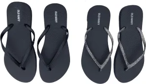 Old Navy Women Beach Summer Casual Flip Flop Sandals (7 Black Glitter & Black Flip Flops) with Dust Cover