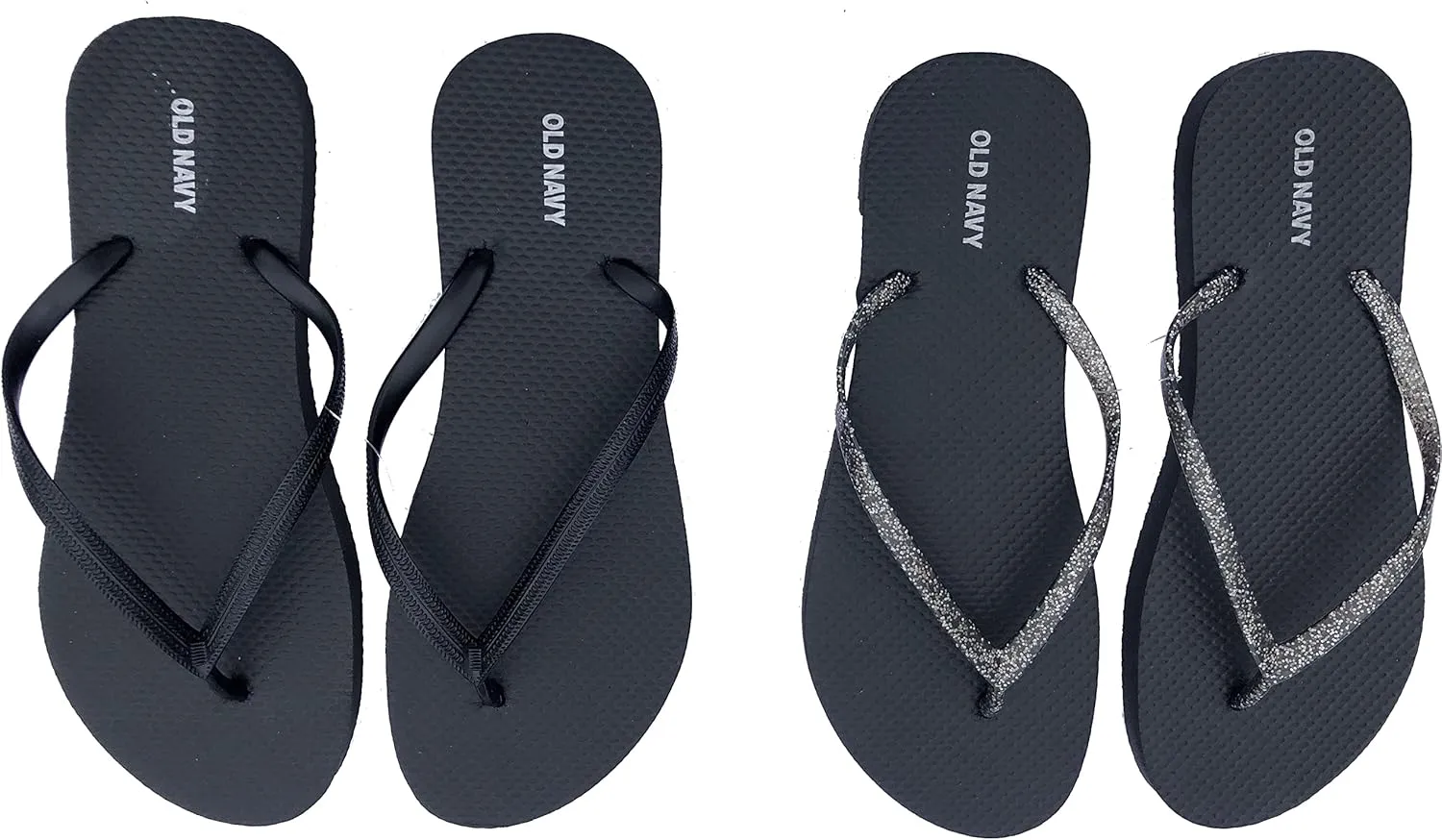 Old Navy Women Beach Summer Casual Flip Flop Sandals (7 Black Glitter & Black Flip Flops) with Dust Cover