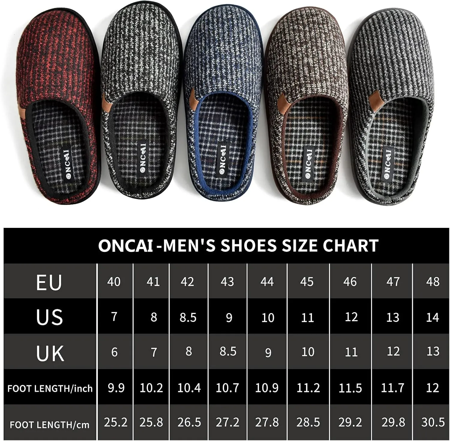 ONCAI Mens Cozy Memory Foam Scuff Slippers Slip On Warm House Shoes Indoor/Outdoor with Best Arch Support