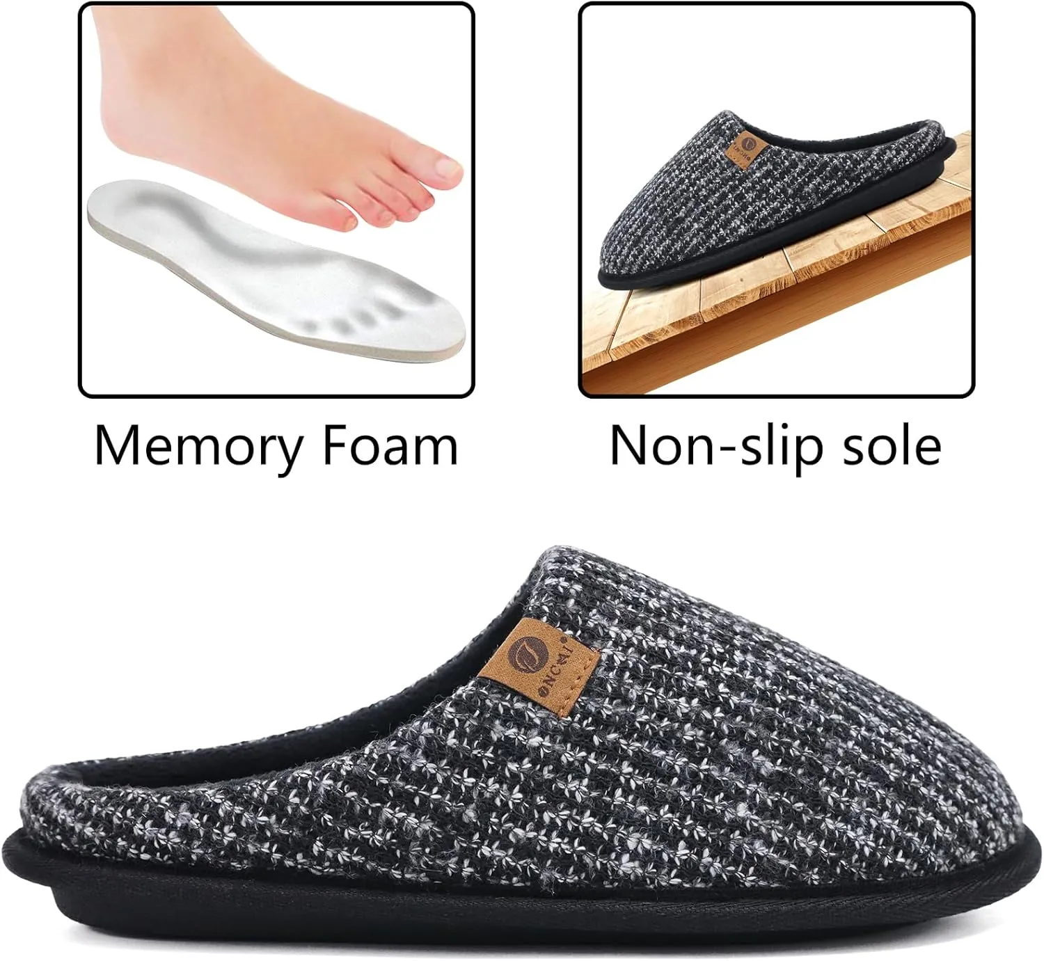 ONCAI Mens Cozy Memory Foam Scuff Slippers Slip On Warm House Shoes Indoor/Outdoor with Best Arch Support