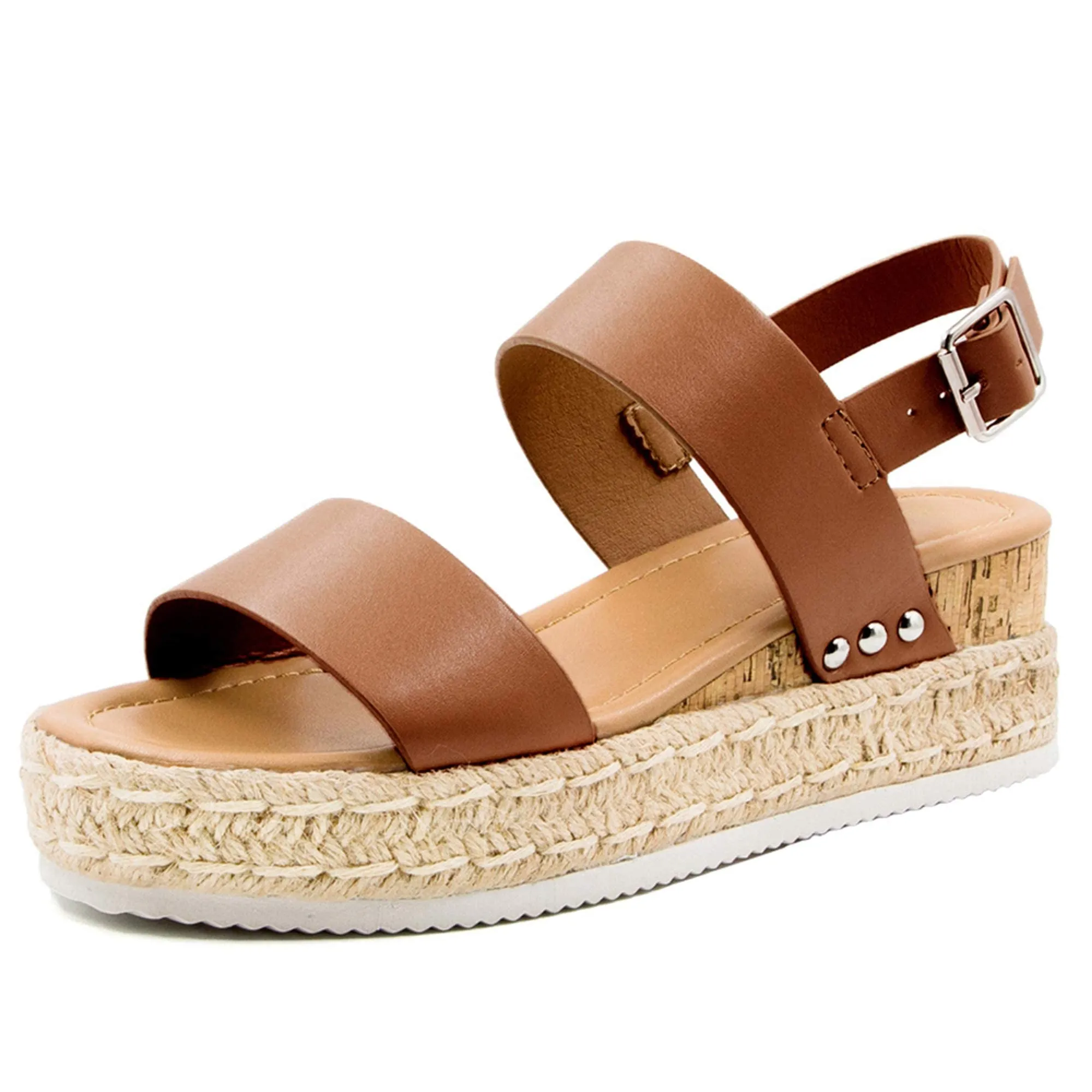 Open Smart-enabled Women's Ankle Great price drop Espadrilles Buckle Athlefit Toe Sandal Sandals Strap Platform Studded Wedge Sandals