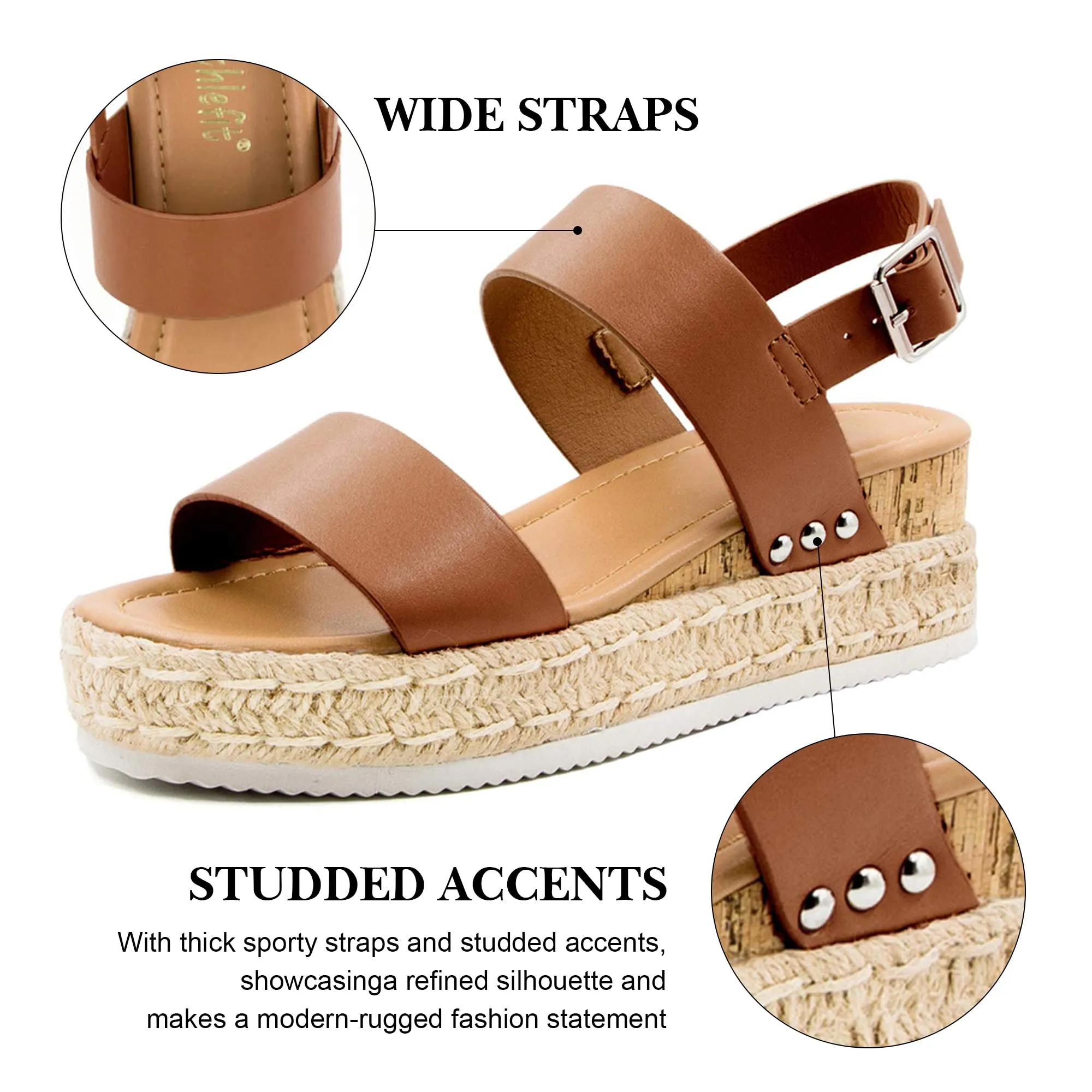 Open Smart-enabled Women's Ankle Great price drop Espadrilles Buckle Athlefit Toe Sandal Sandals Strap Platform Studded Wedge Sandals