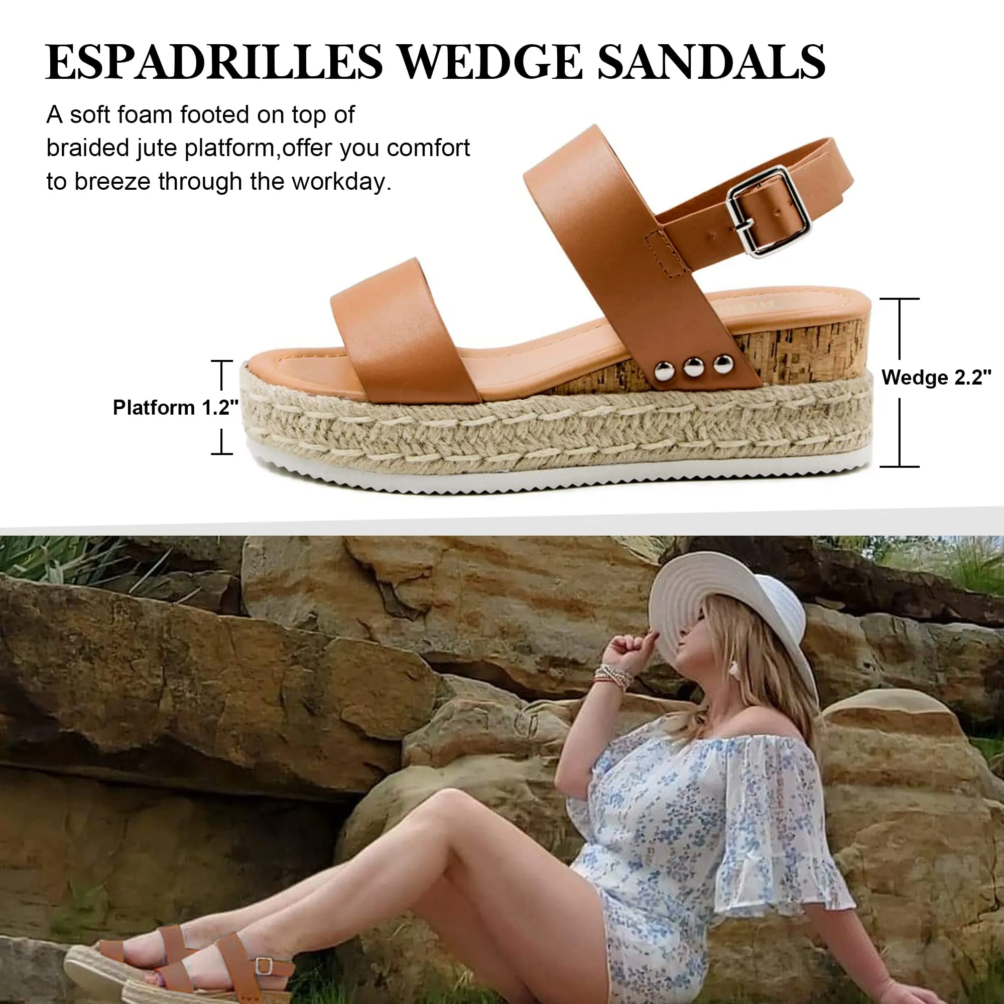 Open Smart-enabled Women's Ankle Great price drop Espadrilles Buckle Athlefit Toe Sandal Sandals Strap Platform Studded Wedge Sandals