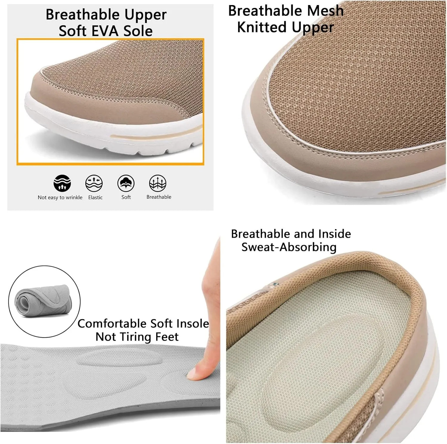 ORNVEION Men'S Mesh Knit Slip-On Platform Mules with Arch Support,Fashion Backless Soft Lightweight Half Sports Shoes Breathable Non-Slip Walking Slippers