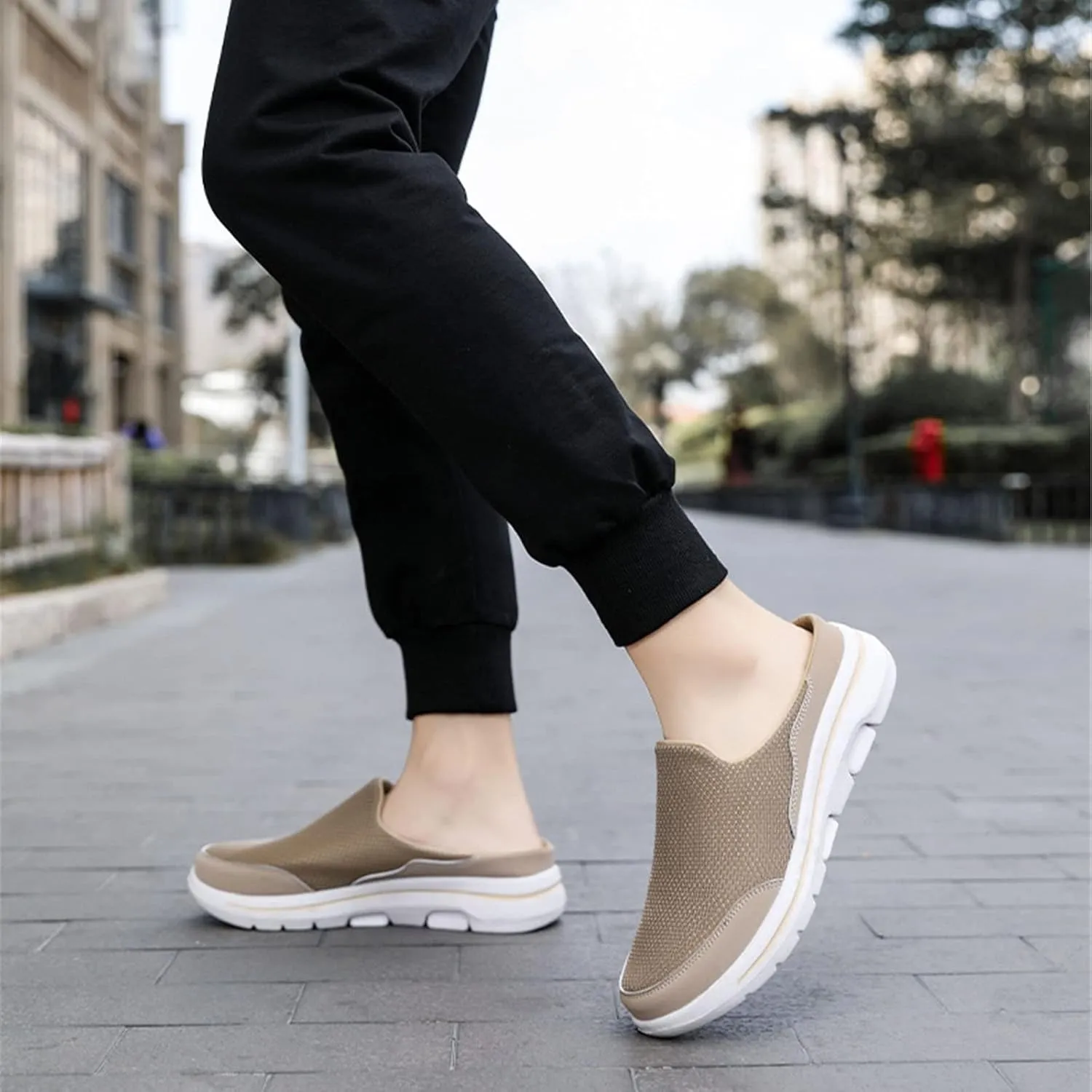 ORNVEION Men'S Mesh Knit Slip-On Platform Mules with Arch Support,Fashion Backless Soft Lightweight Half Sports Shoes Breathable Non-Slip Walking Slippers