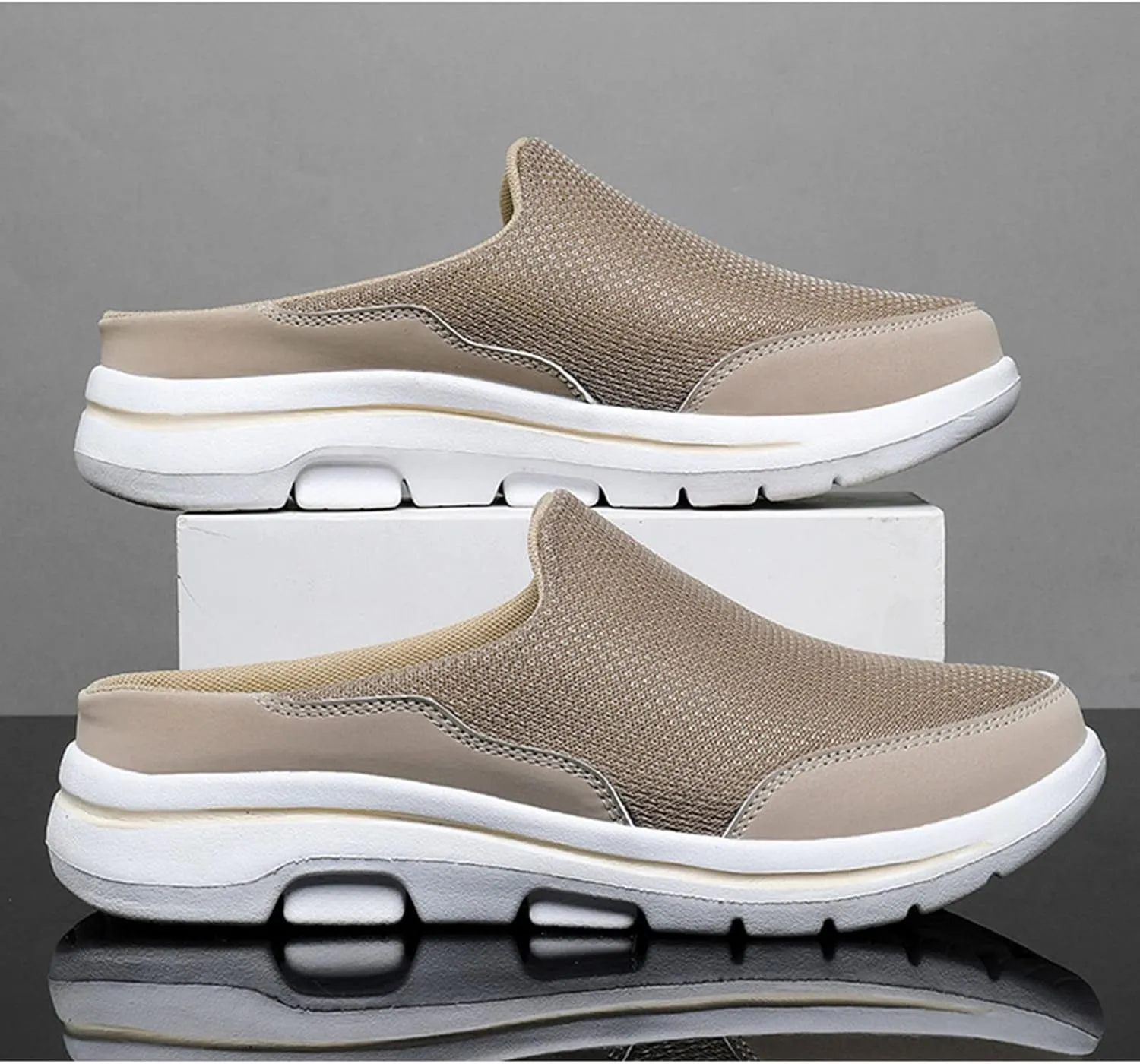 ORNVEION Men'S Mesh Knit Slip-On Platform Mules with Arch Support,Fashion Backless Soft Lightweight Half Sports Shoes Breathable Non-Slip Walking Slippers