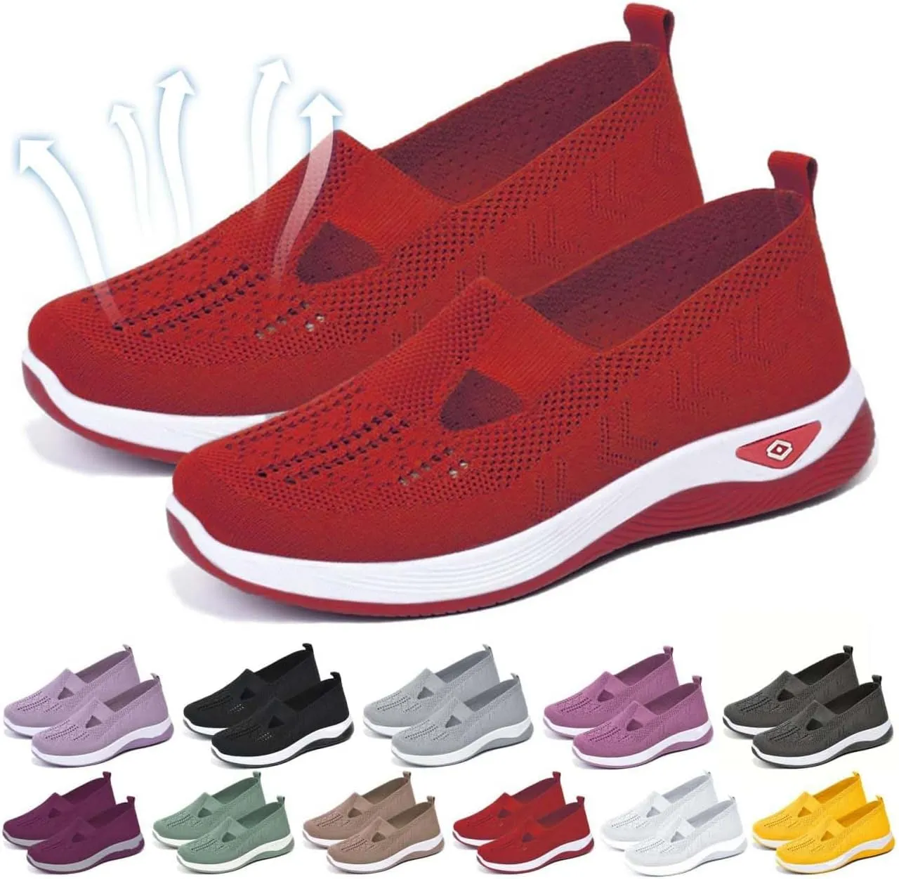 Orthopedic Shoes for Women Lightweight Wide Width Arch Support Woven Mesh Breathable Comfortable Soft Soled Nurse Shoes Slip On Diabetic Sneakers