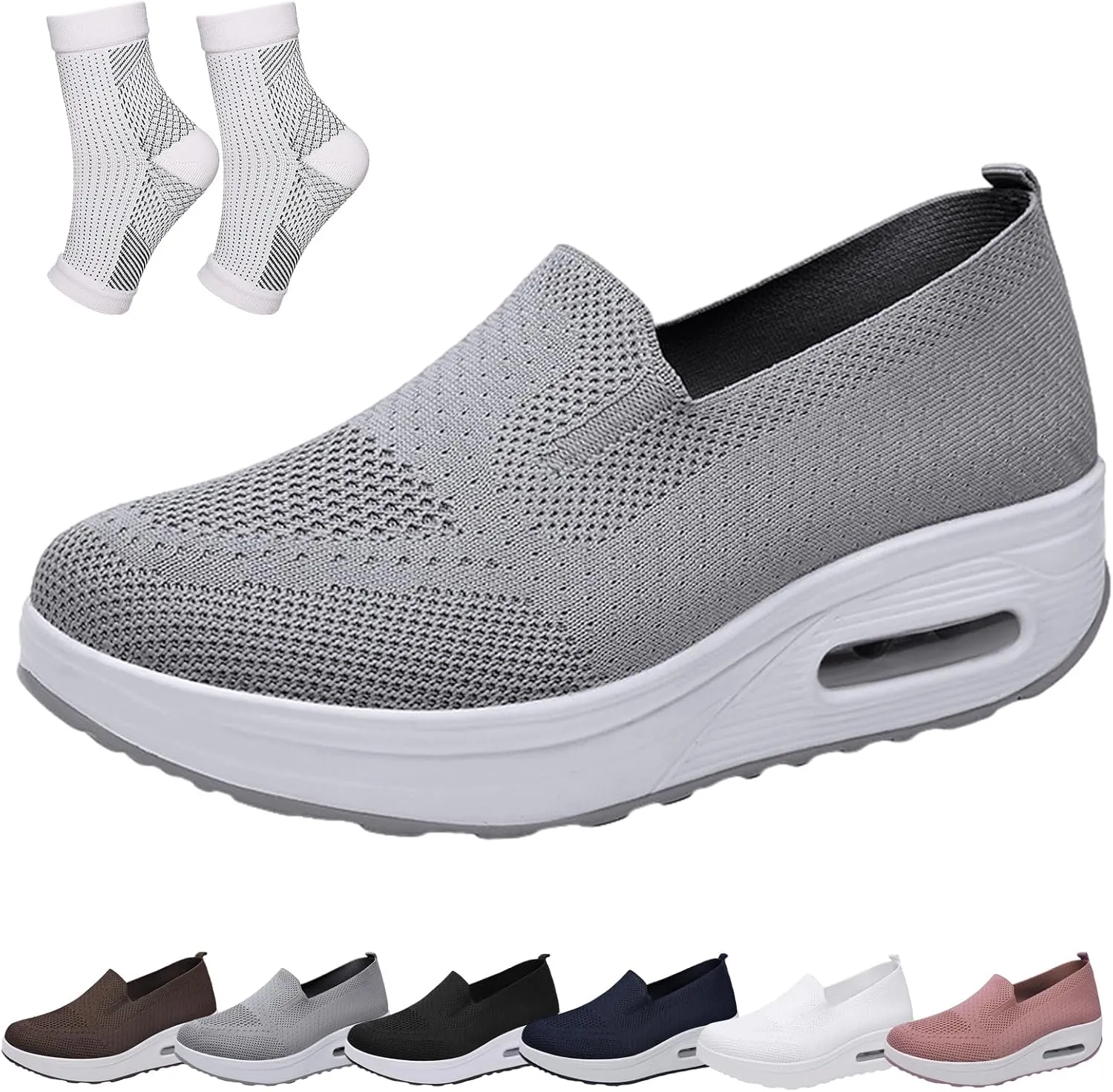 Orthopedic Shoes for Women, Orthopedic Sneakers Wide Width, Air Cushion Walking Loafers with Arch Support Slip On