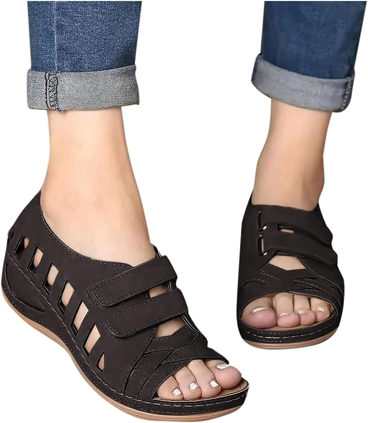 Orthopedic Shoes for Women with Arch Support T Strap Walking Shoes for Women Dressy Flat Sandals for Women Strappy Black Sandals Women's Orthotic Sport Sandals Calzado Para Mujer