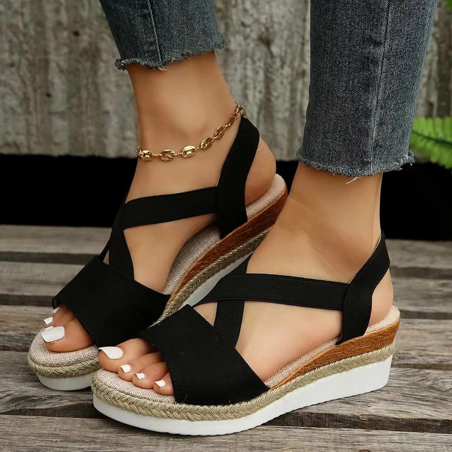 Orthopedic Wedge Sandals for Women Summer Dressy Platform Open Toe Ankle Strap Espadrille Sandals Casual Strappy High Wedges Beach Sandals Dress Shoes Comfortable Outdoor Boho Sandals