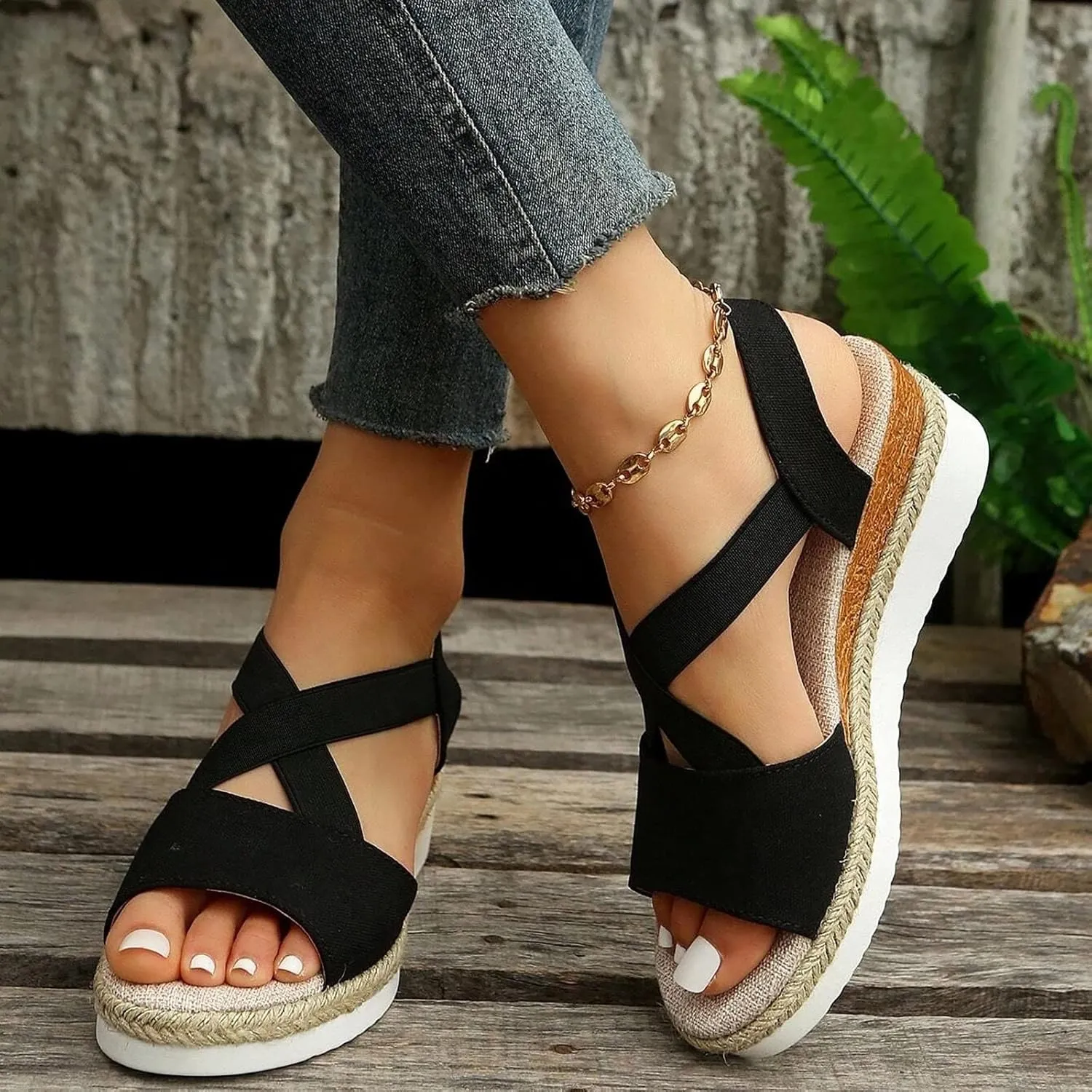 Orthopedic Wedge Sandals for Women Summer Dressy Platform Open Toe Ankle Strap Espadrille Sandals Casual Strappy High Wedges Beach Sandals Dress Shoes Comfortable Outdoor Boho Sandals