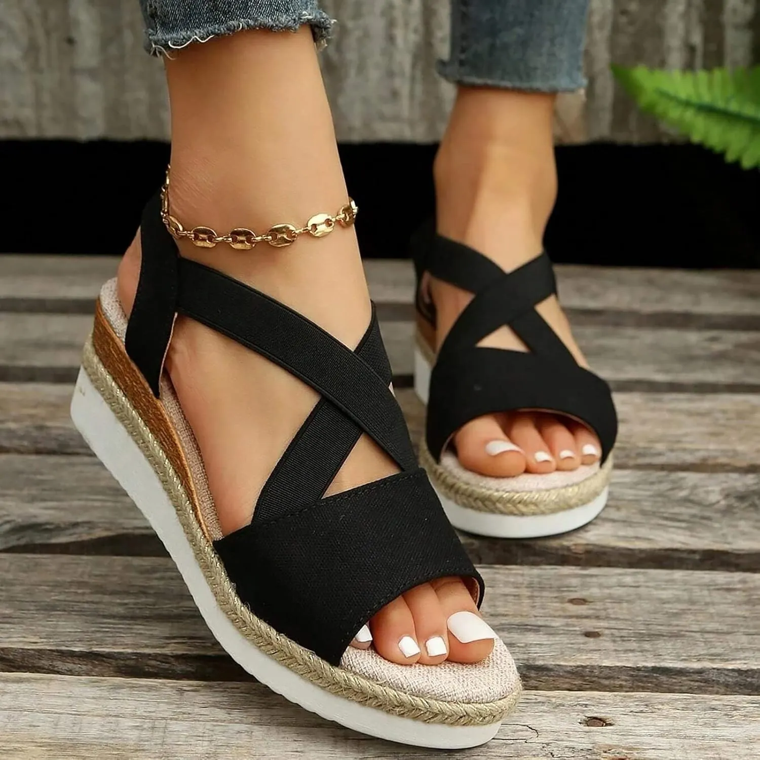 Orthopedic Wedge Sandals for Women Summer Dressy Platform Open Toe Ankle Strap Espadrille Sandals Casual Strappy High Wedges Beach Sandals Dress Shoes Comfortable Outdoor Boho Sandals