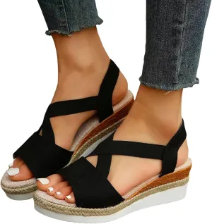 Orthopedic Wedge Sandals for Women Summer Dressy Platform Open Toe Ankle Strap Espadrille Sandals Casual Strappy High Wedges Beach Sandals Dress Shoes Comfortable Outdoor Boho Sandals