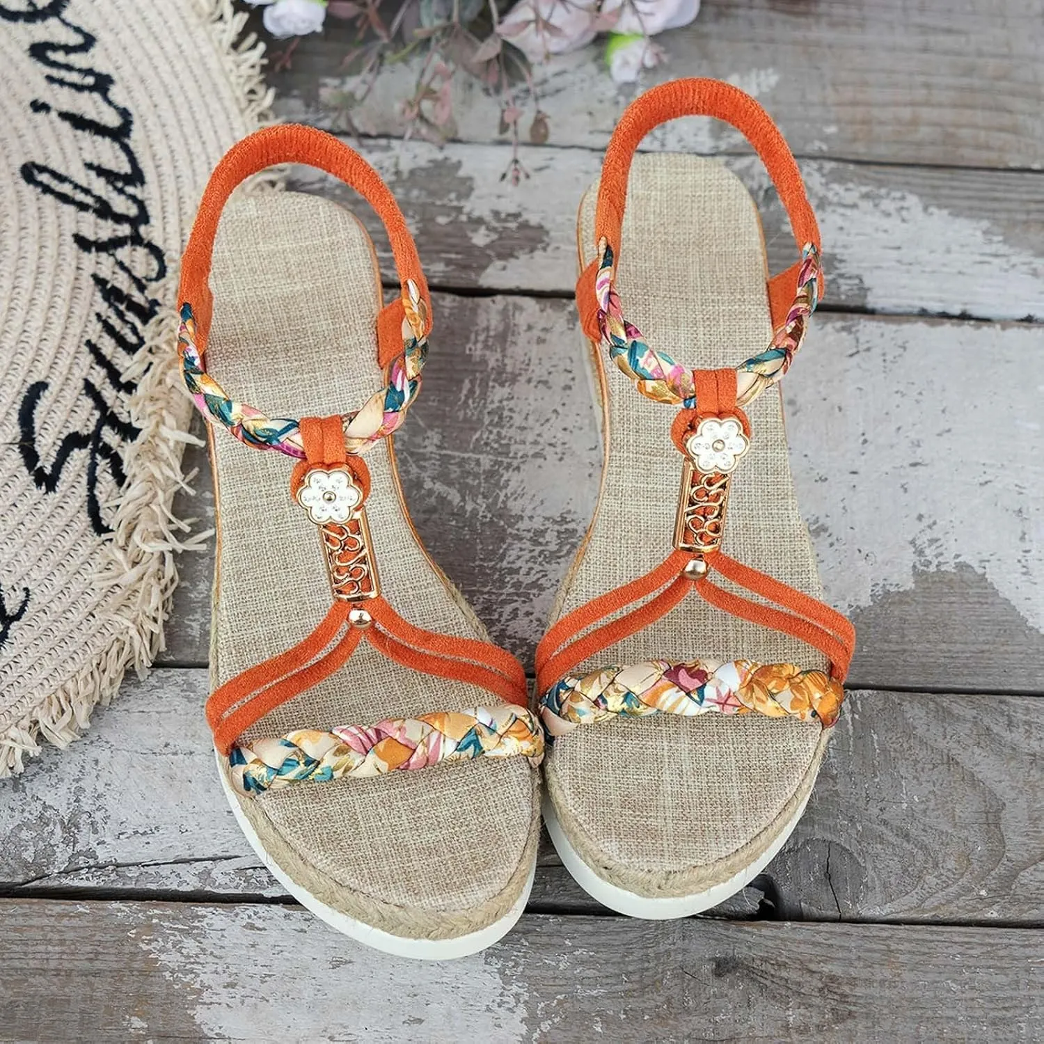 Orthopedic Wedge Sandals for Women Summer Womens Low Wedges Wide Width Beach Platform Sandals Bohemian Woven Sandal