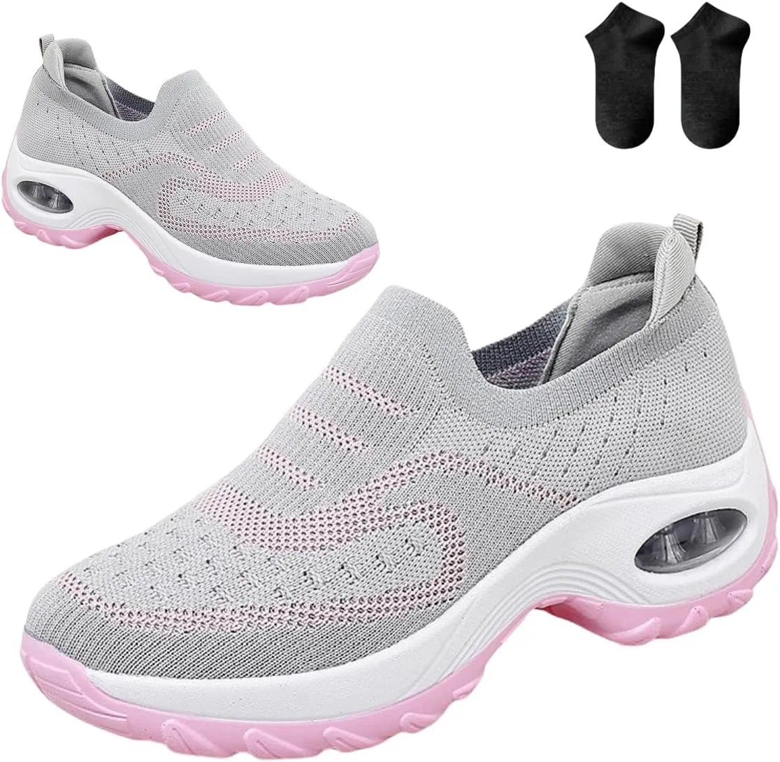 Orthoture Women's Shoes,Air Cushion Slip On Walking Shoes,Arch Support Comfort Breathable Mesh Orthopedic Platform Sneakers
