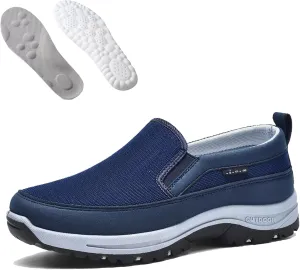Orthowalkway Mens Shoes, Men's Arch Support Slip-on Canvas Loafers, Casual Orthopedic Sneakers Flats Walking Boat Shoes