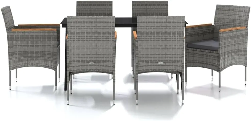 Outdoor Patio Furniture,7 Piece Patio Dining Set with Cushions Gray and BlackDesigned for Camping, Resting, Outdoors.