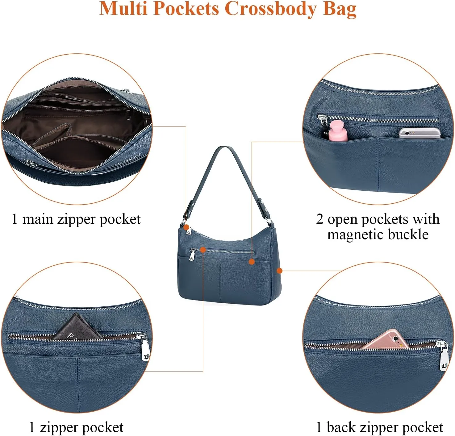 Over Earth Soft Leather Handbags for Women Crossbody Purses Multi Pockets Shoulder Bags Messenger Bag Medium