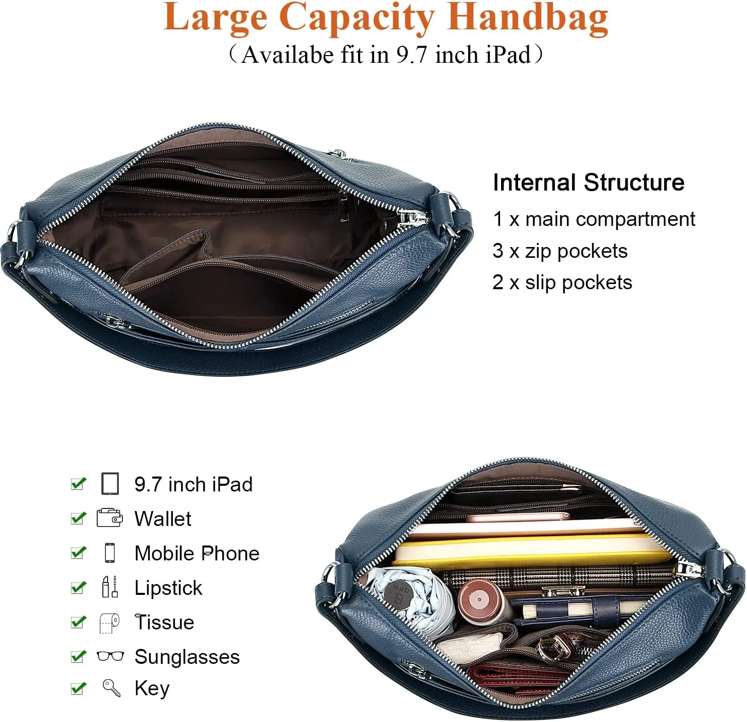 Over Earth Soft Leather Handbags for Women Crossbody Purses Multi Pockets Shoulder Bags Messenger Bag Medium