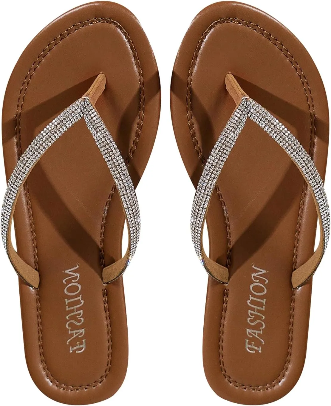 OYOANGLE Women's Rhinestone Glitter Flip Flop Sandals Open Post Flat Thongs Sandals