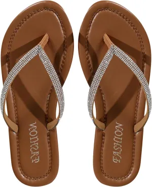 OYOANGLE Women's Rhinestone Glitter Flip Flop Sandals Open Post Flat Thongs Sandals
