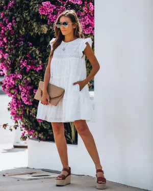 Pam Cotton Pocketed Tiered Eyelet Dress - White