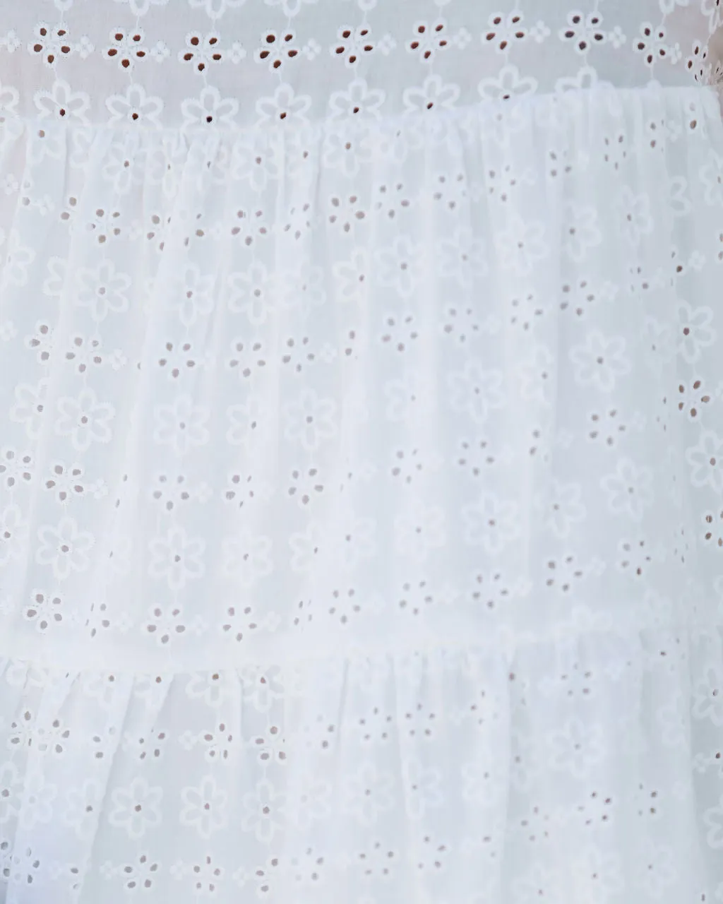 Pam Cotton Pocketed Tiered Eyelet Dress - White