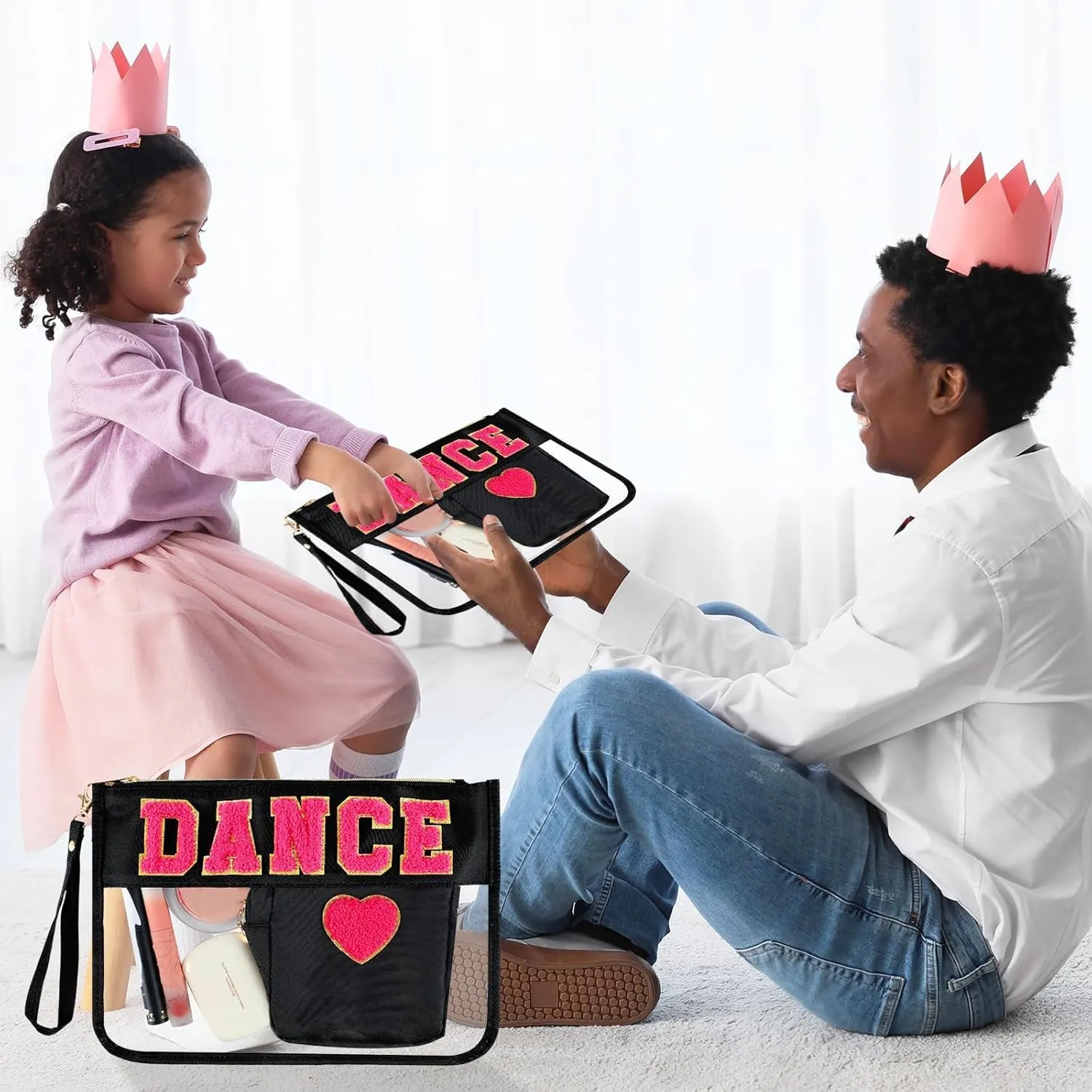 party greeting 2Pcs Dance Recital Gifts Chenille Makeup Bags Portable Travel Cosmetic Bag with Zipper Preppy Patch Letter Bag Waterproof Storage Purse Flat Clear Pouch PVC Organizer for Women