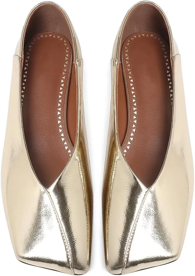 Patent Leather Ballet Flats for Women Fashionable Square Toe Ballet Flats Loafer Shoes for Women Nude Dress Shoes.