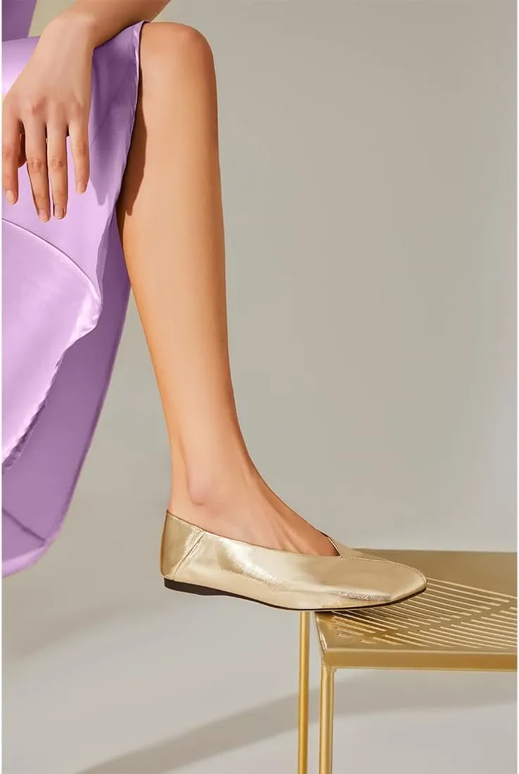 Patent Leather Ballet Flats for Women Fashionable Square Toe Ballet Flats Loafer Shoes for Women Nude Dress Shoes.