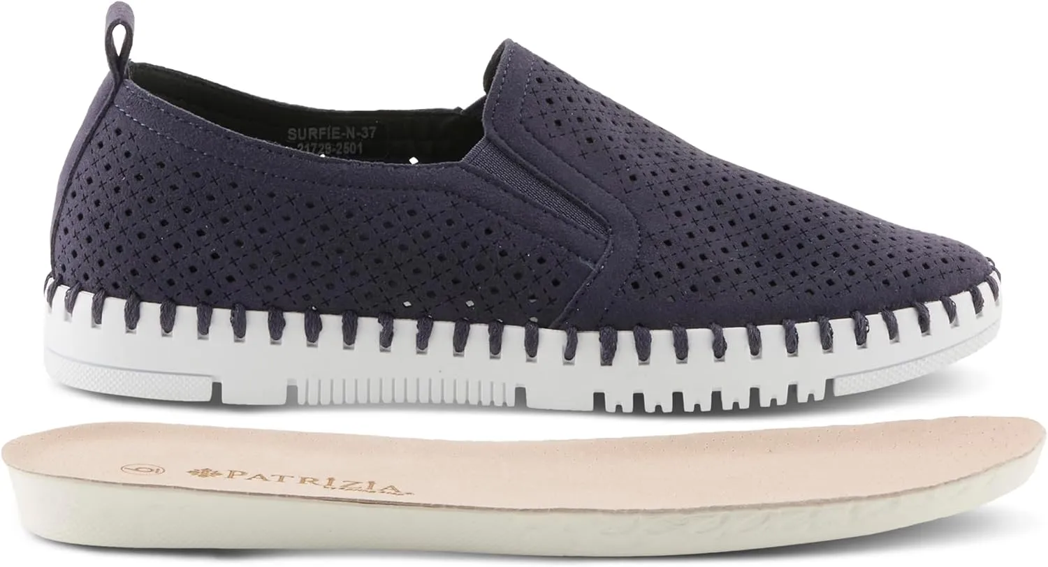 PATRIZIA Surfie Women's Slip-On Shoes – Perforated Microfiber with Leather Insole, Flexible Rubber Sole, and 1" Heel for All-Day Comfort