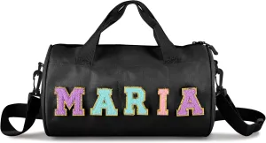 Personalized Dance Ballet Bag Girls, Kids Letter Patch Dance Bag, Sport Gym Bag,Travel Duffel Bag, Large Chenille Letter Weekender Overnight Bag (Black)