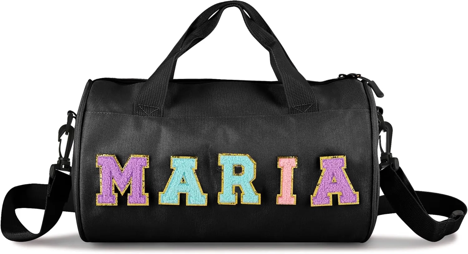 Personalized Dance Ballet Bag Girls, Kids Letter Patch Dance Bag, Sport Gym Bag,Travel Duffel Bag, Large Chenille Letter Weekender Overnight Bag (Black)