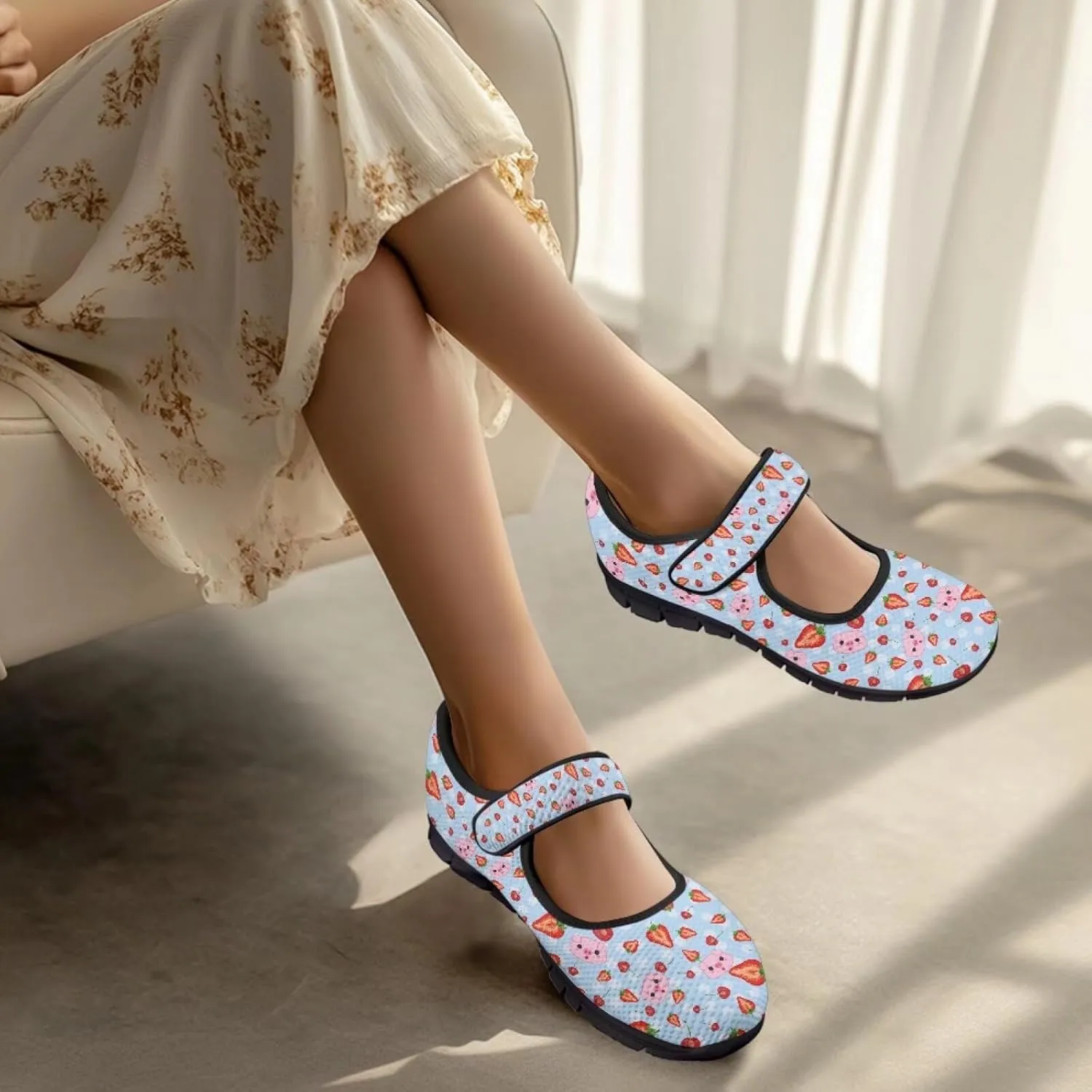Pig Design Slip On Womens Shoes Casual Comfortable Sneakers Breathable Magic Sticker Convenient Wear Shoes
