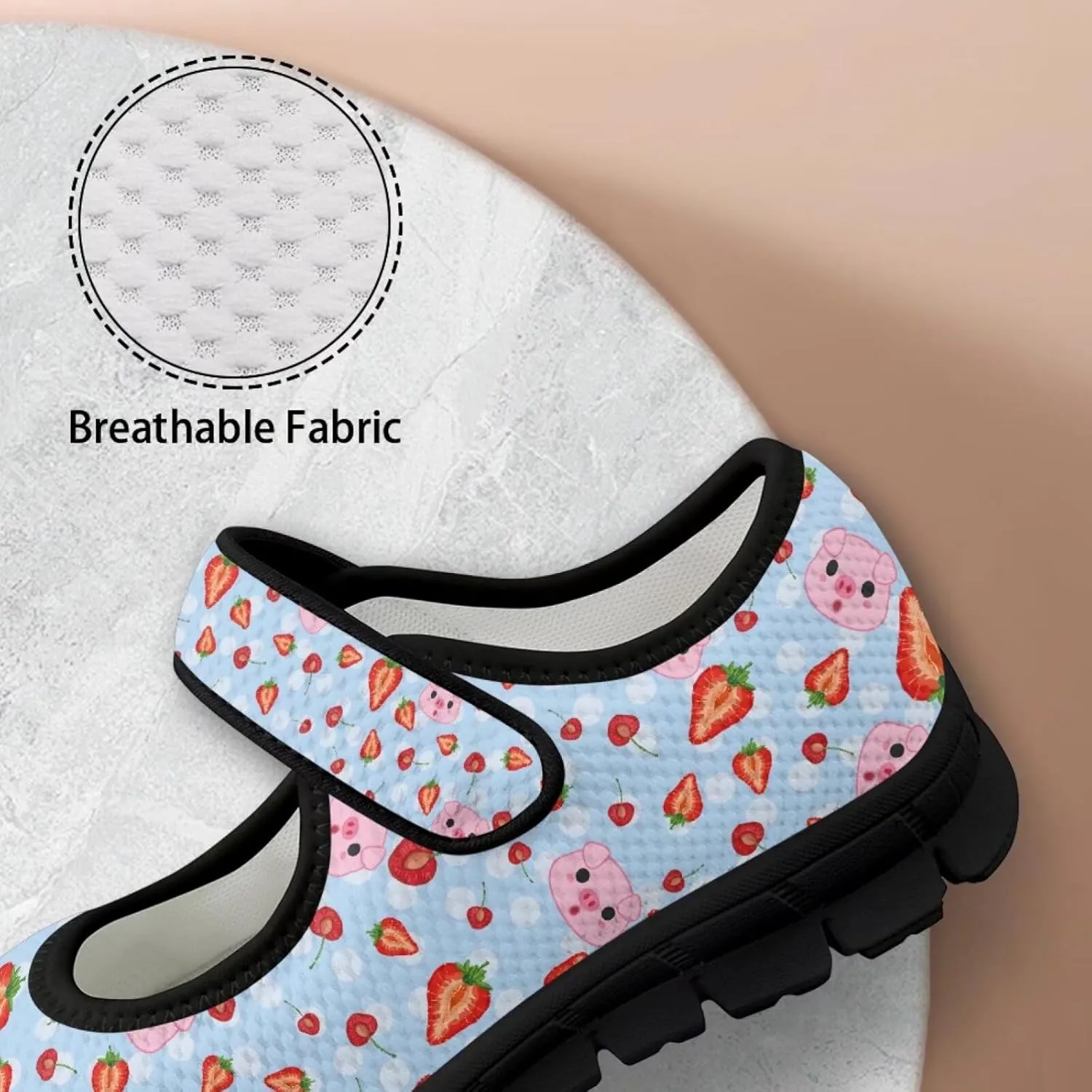 Pig Design Slip On Womens Shoes Casual Comfortable Sneakers Breathable Magic Sticker Convenient Wear Shoes