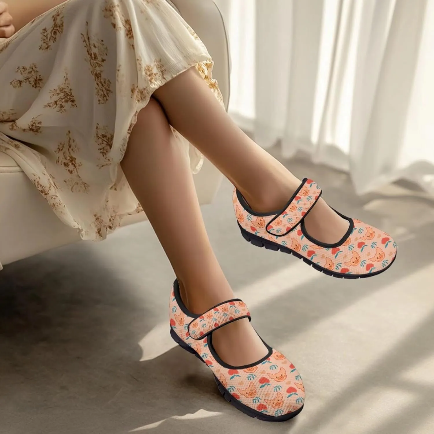 Pig Design Slip On Womens Shoes Casual Comfortable Sneakers Breathable Magic Sticker Convenient Wear Shoes