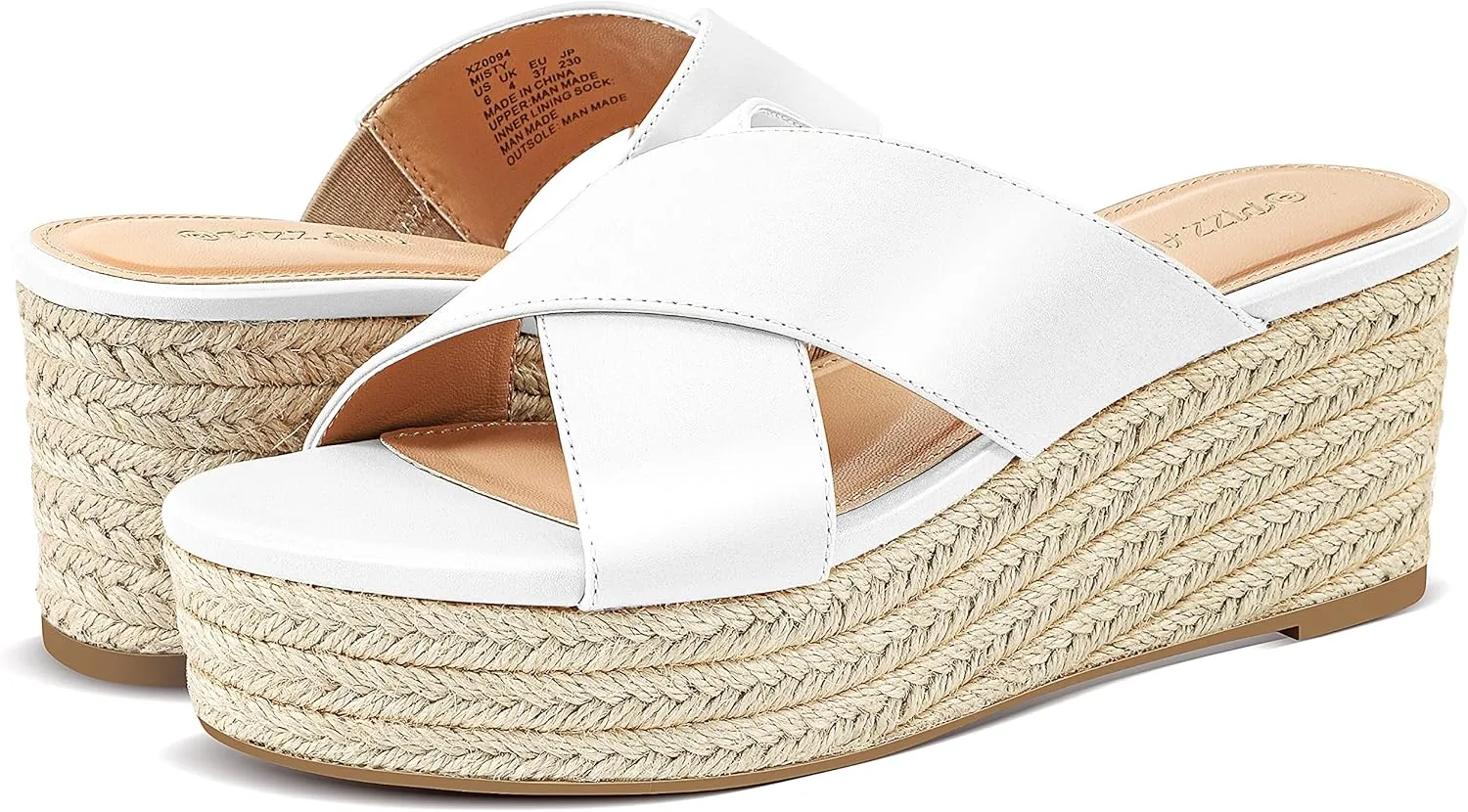 PIZZ ANNU Women's Misty Criss Cross Platform Wedge Sandals Open Toe Espadrille Heels Sandals for Casual Summer Slide Shoes