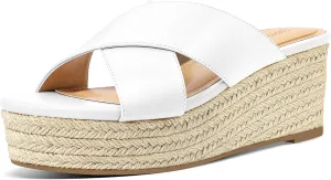 PIZZ ANNU Women's Misty Criss Cross Platform Wedge Sandals Open Toe Espadrille Heels Sandals for Casual Summer Slide Shoes