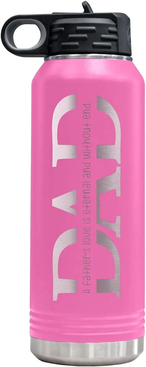 PlaqueMaker 32-oz Stainless Steel Customized Water Bottle For Dad- Includes Kids Names- Great for Father's Day, Christmas, His Birthday, or Just Because - Select from a Variety of Colors (Pink)