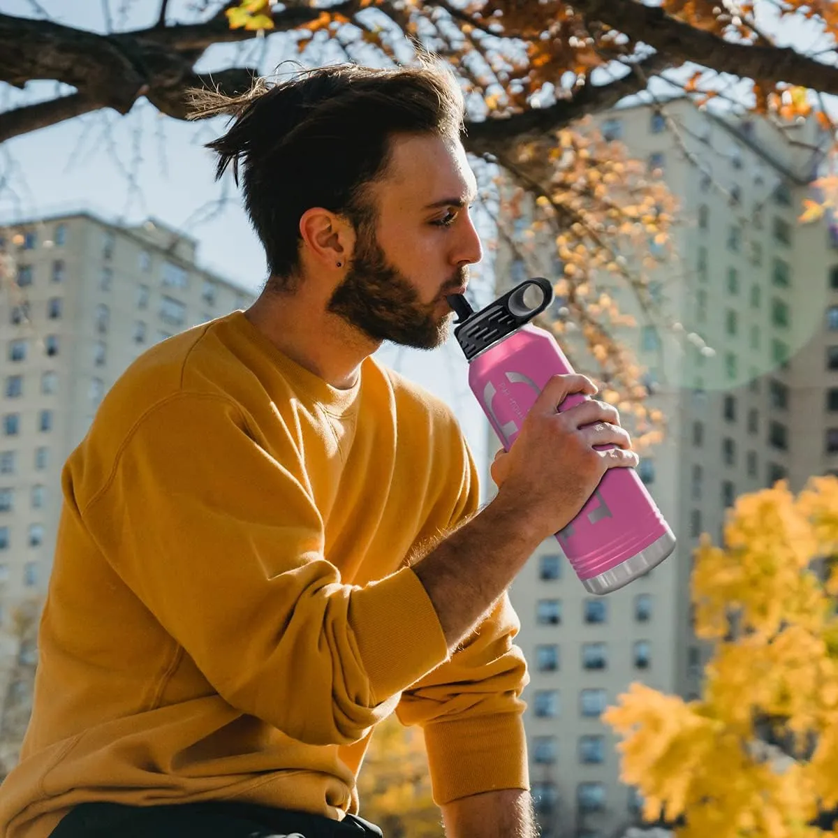 PlaqueMaker 32-oz Stainless Steel Customized Water Bottle For Dad- Includes Kids Names- Great for Father's Day, Christmas, His Birthday, or Just Because - Select from a Variety of Colors (Pink)
