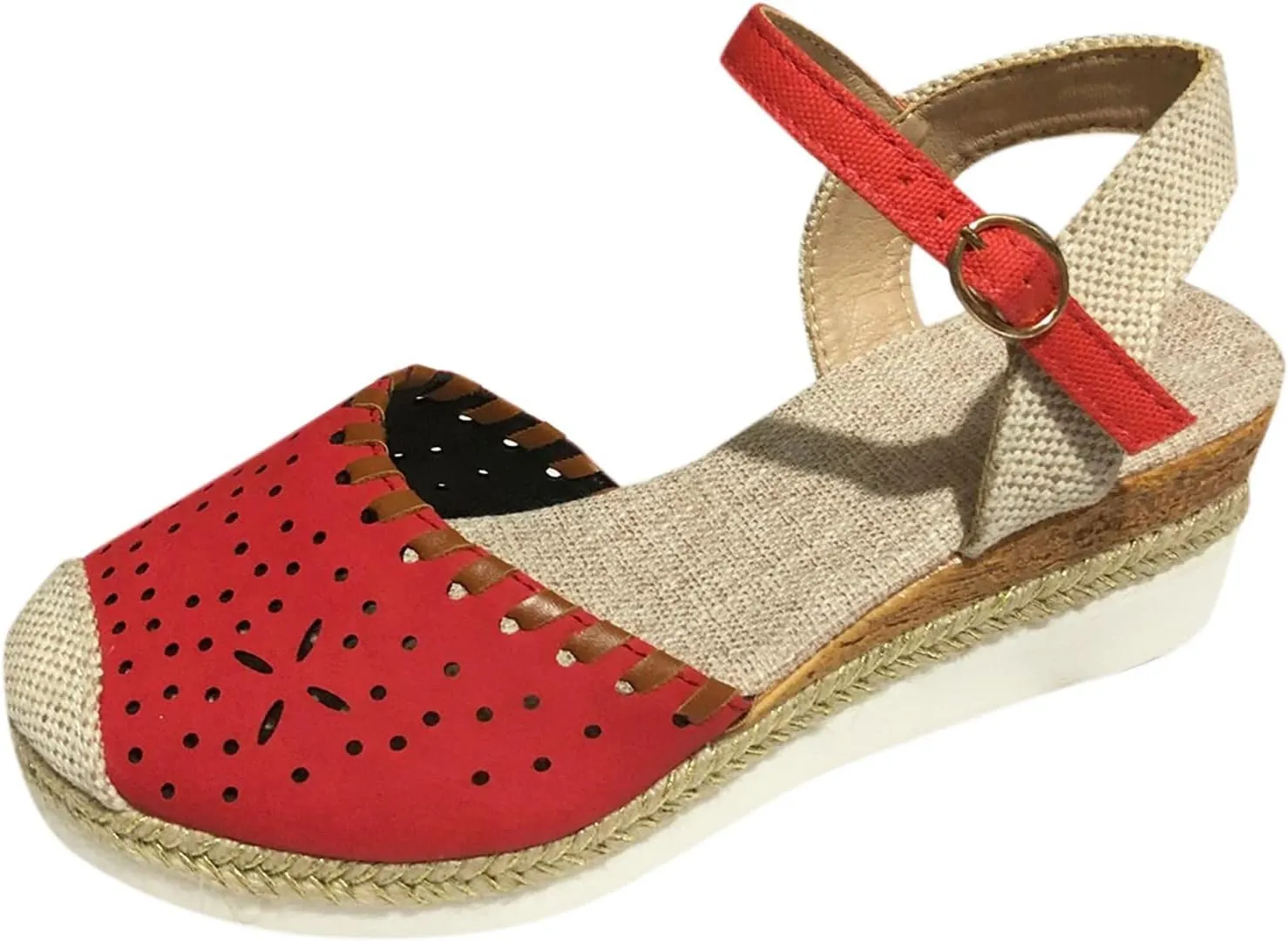 Platform Espadrilles Wedges for Women Closed Toe Casual Low Heel Dressy Sandals with Adjustable Buckle Ankle Strap