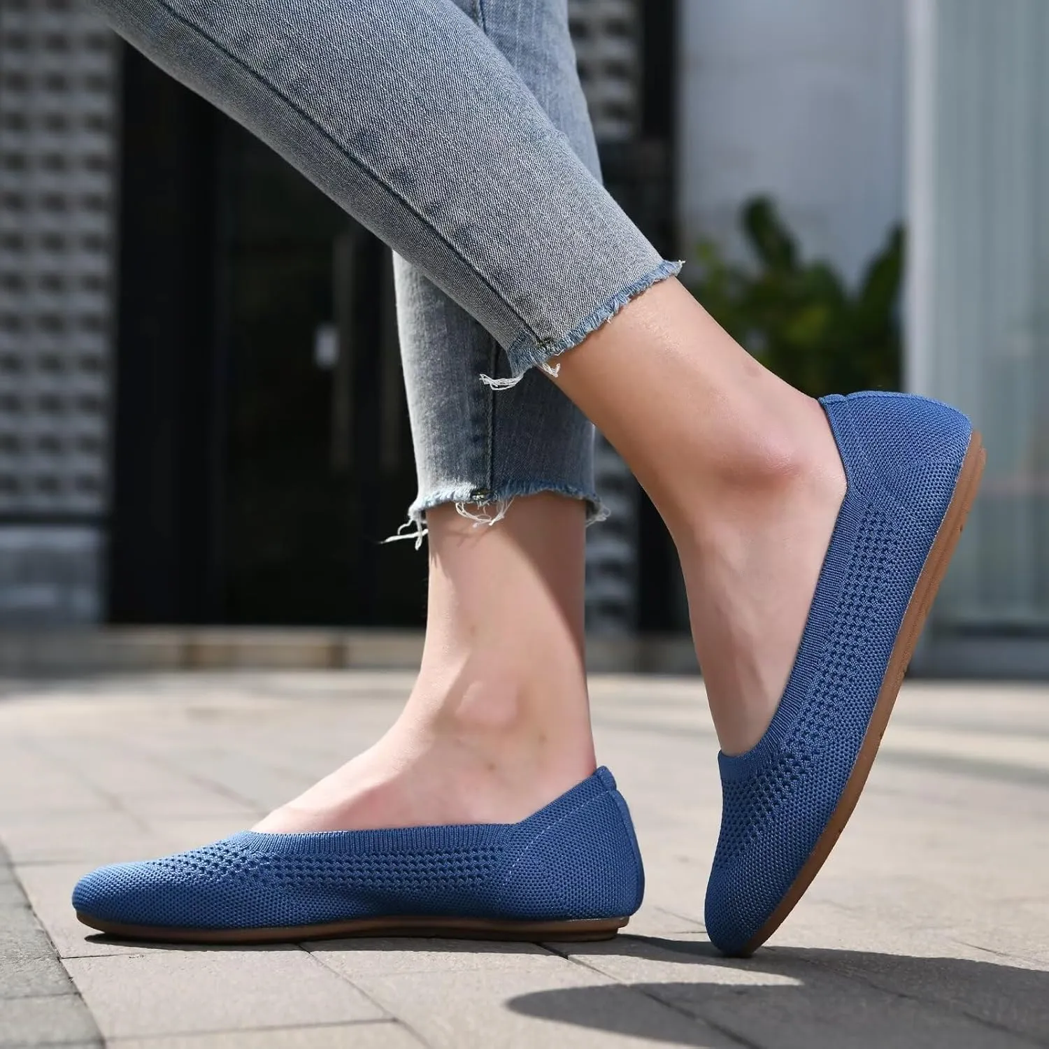 poemlady Women’s Ballet Flat Shoes Dress Shoes Knit Round Toe Slip On Ballerina Walking Flats Shoes for Woman Low Wedge Casual