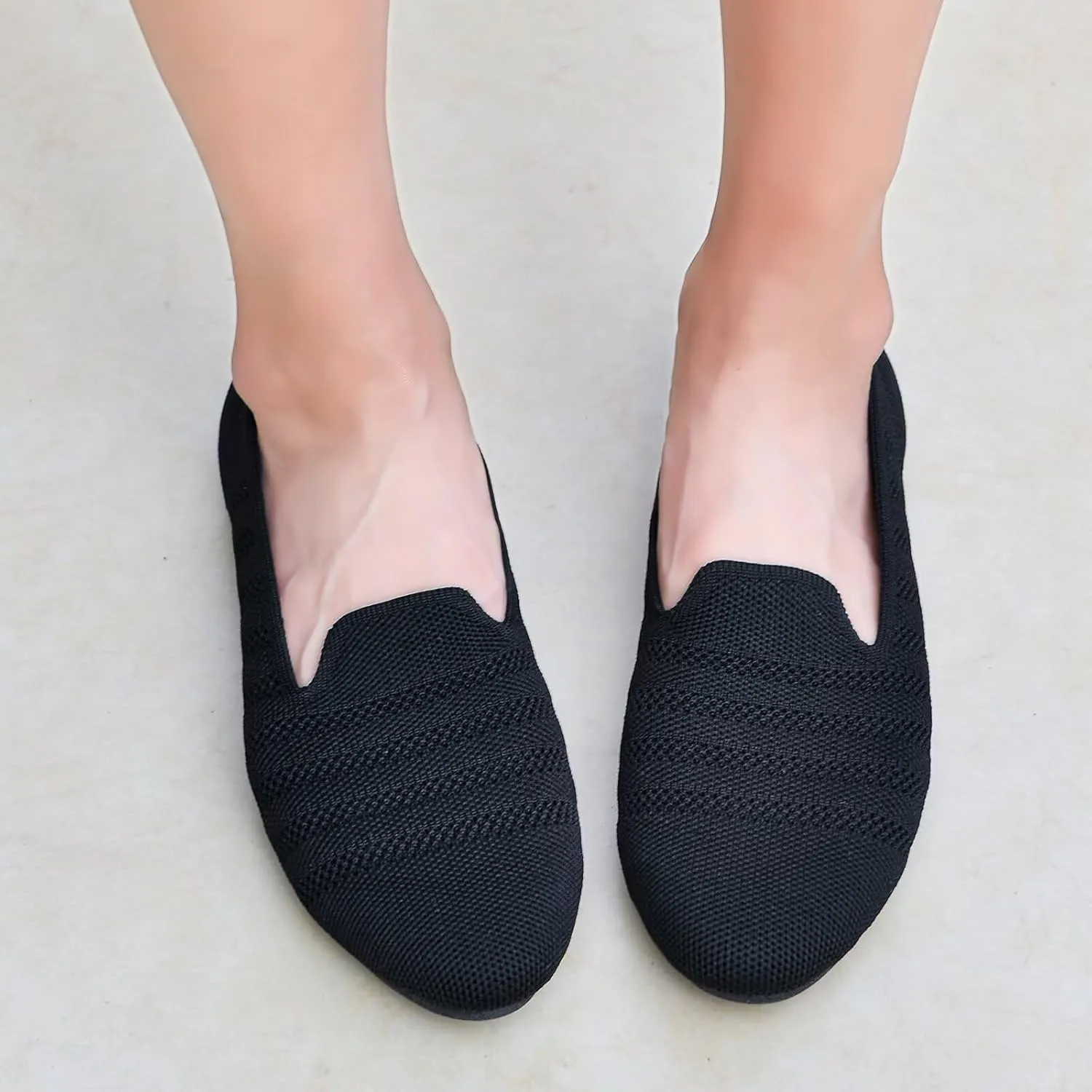 poemlady Women’s Ballet Flat Shoes Dress Shoes Knit Round Toe Slip On Ballerina Walking Flats Shoes for Woman Low Wedge Casual