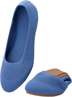 poemlady Women’s Ballet Flat Shoes Dress Shoes Knit Round Toe Slip On Ballerina Walking Flats Shoes for Woman Low Wedge Casual