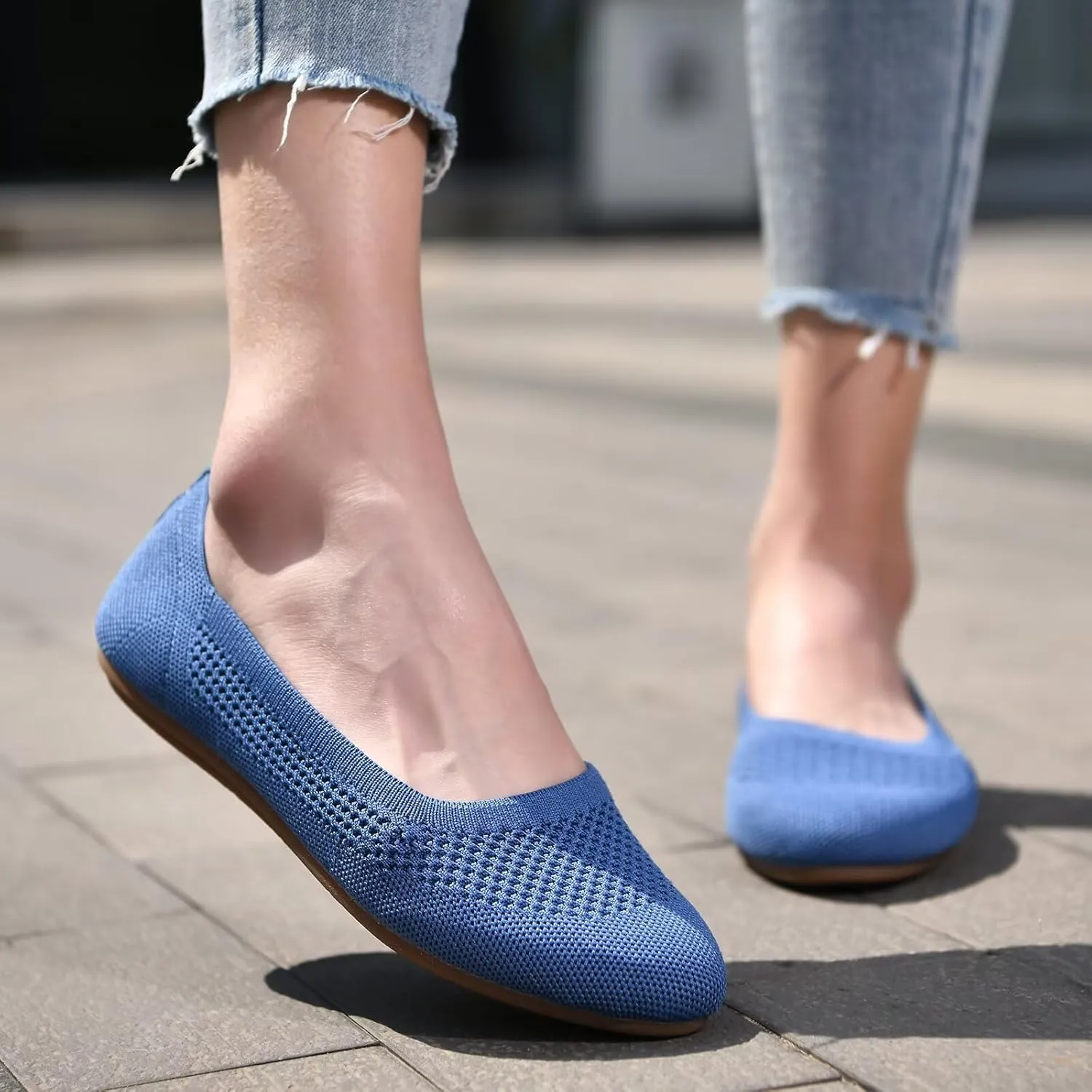 poemlady Women’s Ballet Flat Shoes Dress Shoes Knit Round Toe Slip On Ballerina Walking Flats Shoes for Woman Low Wedge Casual