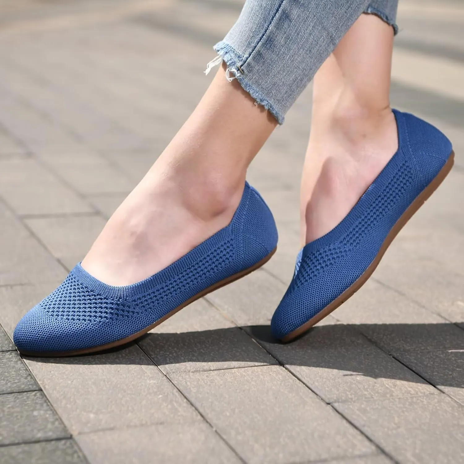 poemlady Women’s Ballet Flat Shoes Dress Shoes Knit Round Toe Slip On Ballerina Walking Flats Shoes for Woman Low Wedge Casual